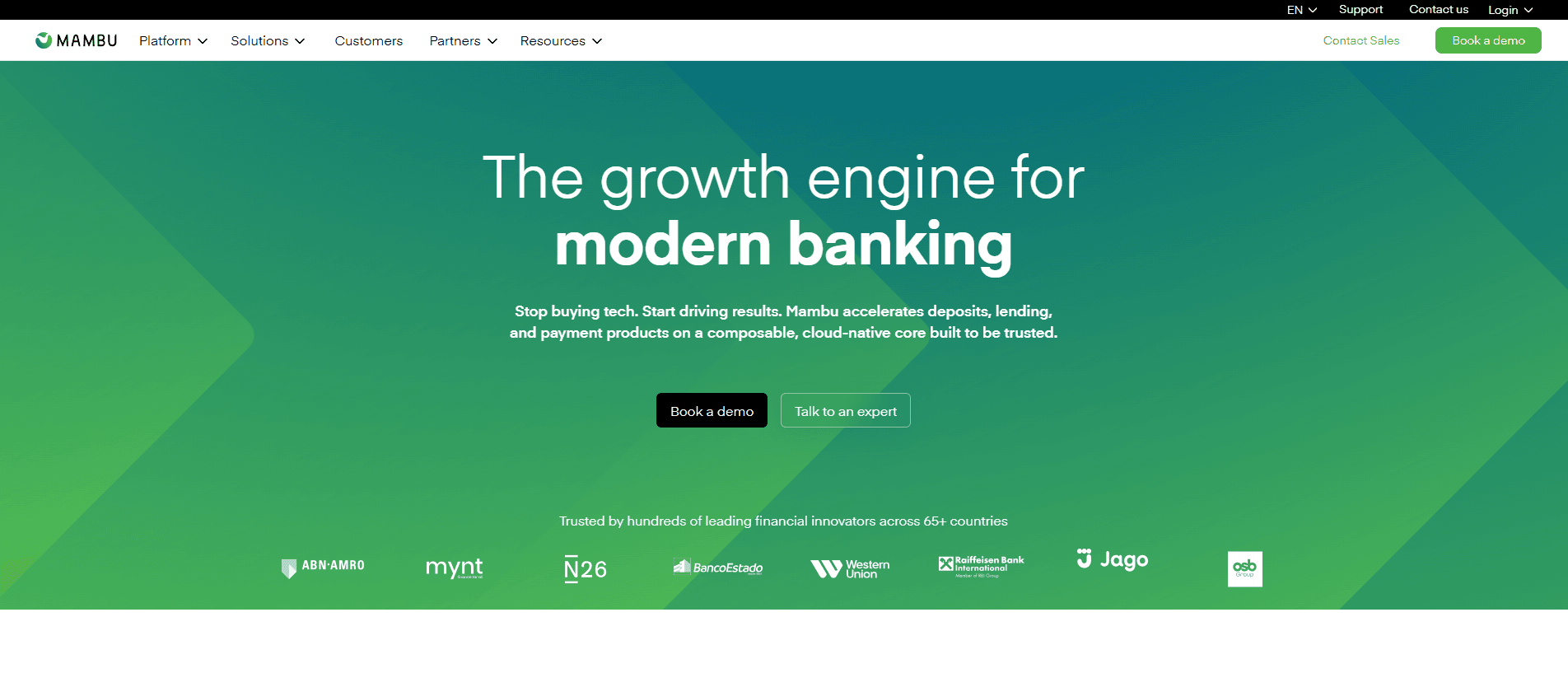 Mambu cloud-native loan management platform homepage