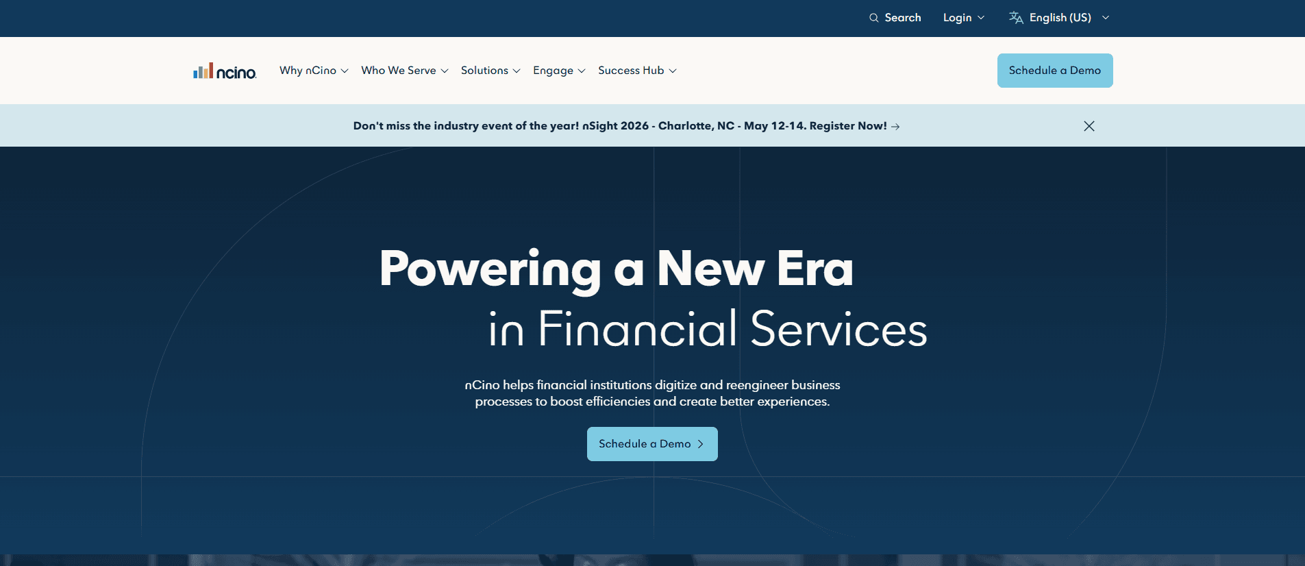 nCino bank operating system loan management software homepage
