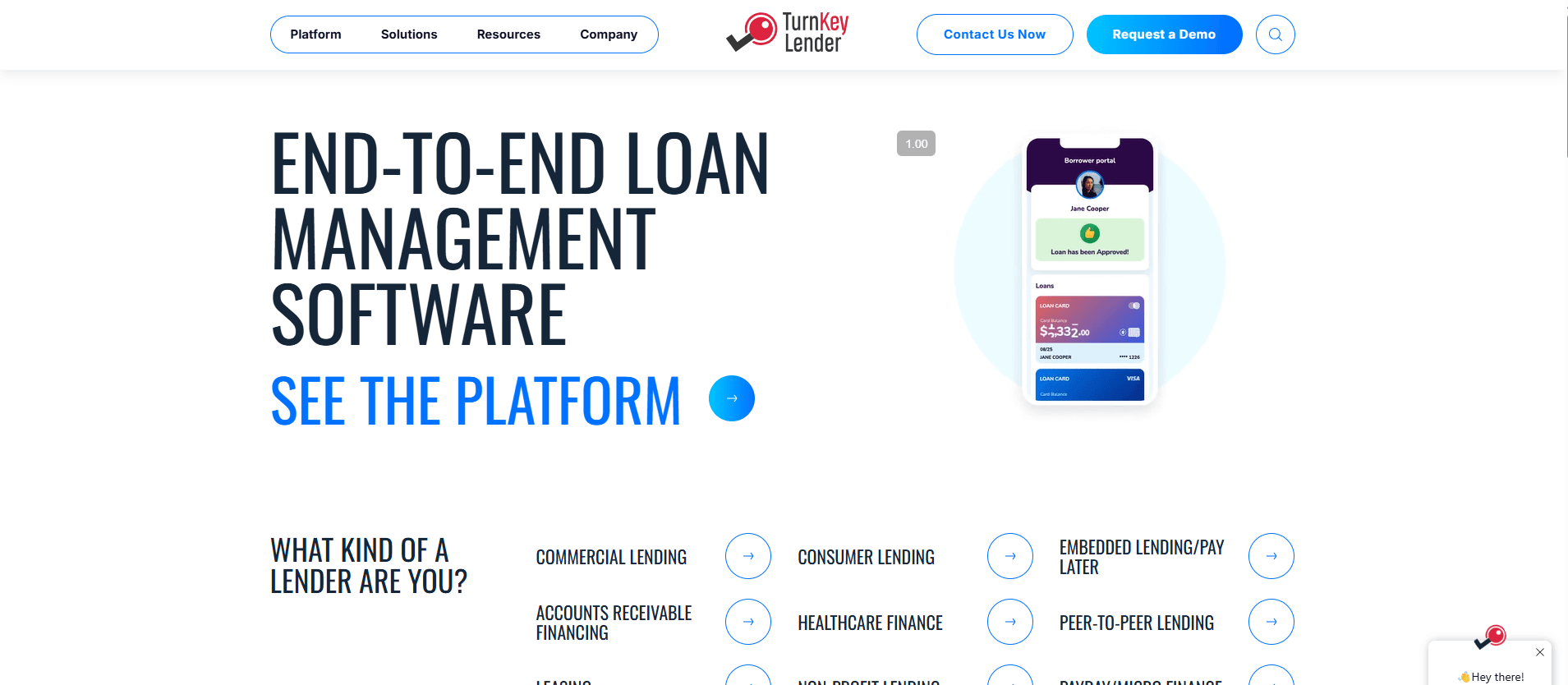 Turnkey Lender loan origination and servicing platform homepage